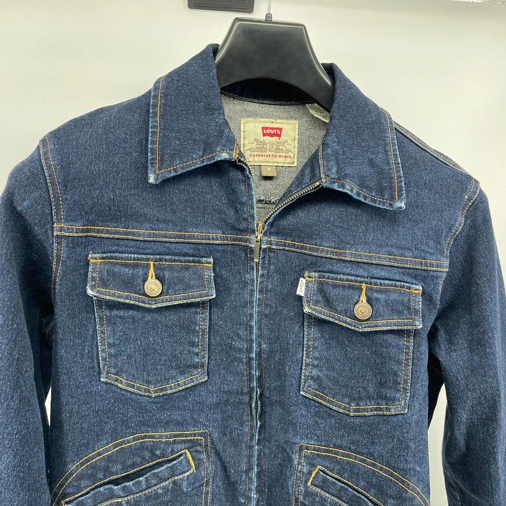 Vintage 80s Levis Denim Jacket Womens Medium Blue Zip Front Hong‎ Kong